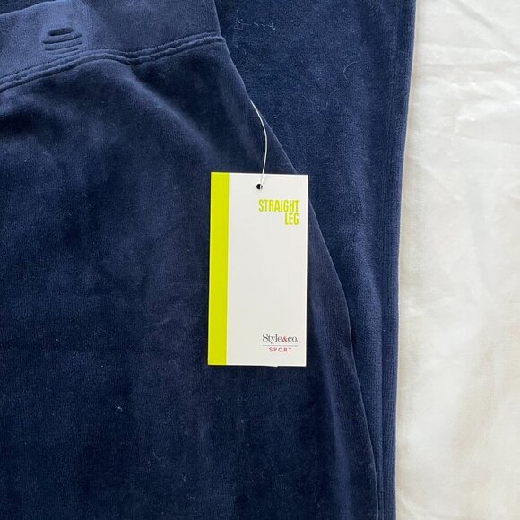 Style & Co Navy Blue Straight Leg High Waist Velour Lounge Pants NWT | Size XL - Picture 3 of 6